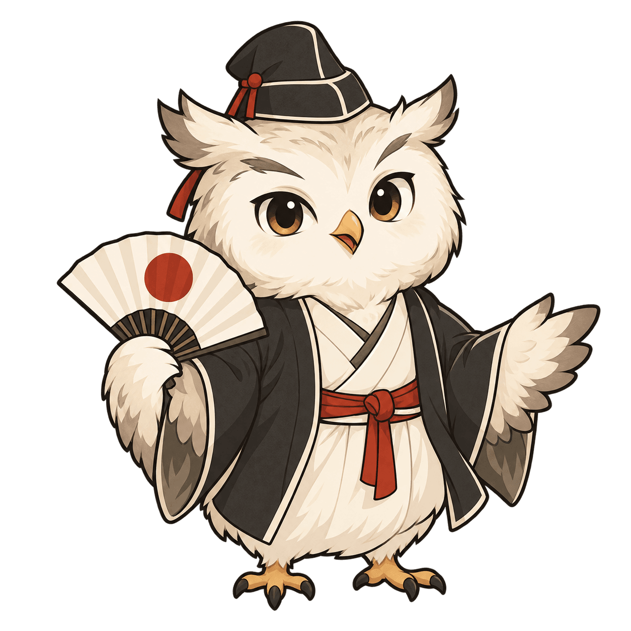 扇で案内するフクロウの参謀